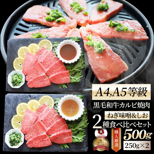 【しゃぶまる】A4,A5等級 特選 黒毛和牛 カルビ焼肉 ねぎまみれ 味噌ダレ&塩ダレ 食べ比べ 500g(250g×各1) 牛肉 肉 食品 お祝い 霜降り 贅沢 黒毛 和牛 国産 祝い 記念 通販 _0