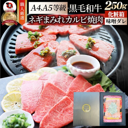 【しゃぶまる】A4,A5等級 特選 黒毛和牛 カルビ焼肉 250g ねぎまみれ 旨辛味噌ダレ ギフトボックス付 牛肉 肉 食品 お祝い 霜降り 贅沢 黒毛 和牛 国産 祝い 記念 通販 グルメ 誕生日_0