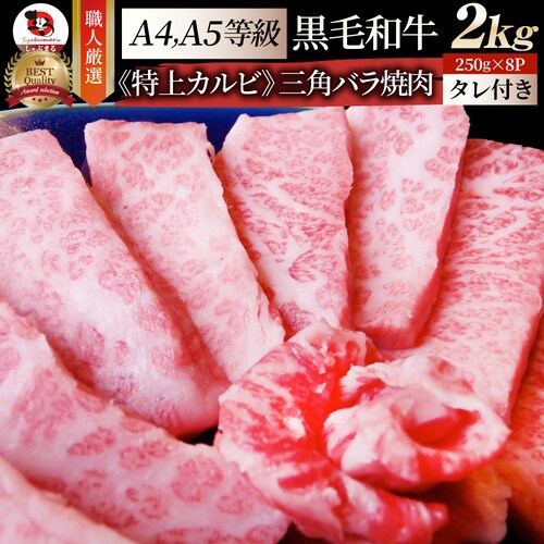 【しゃぶまる】肉 食品 お祝い A4,A5等級 特選 黒毛和牛 三角バラ カルビ焼肉 2kg(250g×8) 焼肉のタレ付 凍眠 テクニカン ギフト プレゼント 牛肉 和牛 牛 牛 焼肉 カルビ BB_0