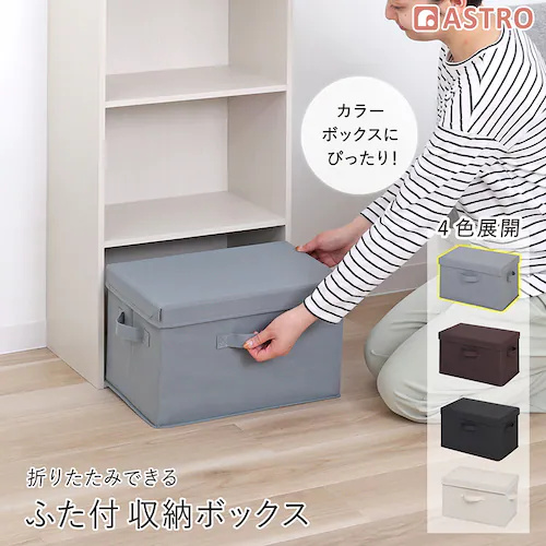 収納ボックス グレー フタつき_0