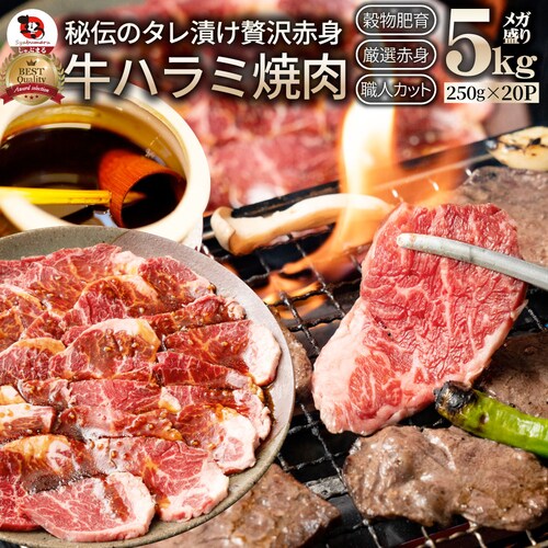 【しゃぶまる】牛ハラミ焼肉(タレ漬け)5kg(250g×20) タレ 赤身 はらみ 秘伝 焼肉セット 焼肉 やきにく ハラミ アウトドア お家焼肉 レジャー バーベキュー 肉 食材 セット キャンプ _0