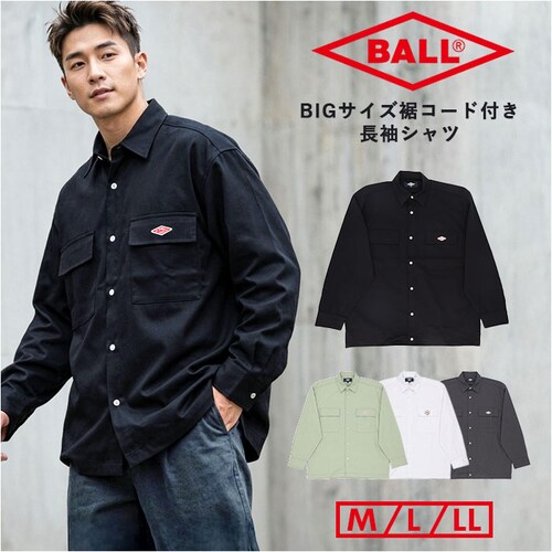 BLACKA Lサイズ BALL シャツ ボール 65750 通販 長袖シャツ ビッグサイズ オーバーサイズ カジュアルシャツ ジャンパー メンズ ブランド 無地 ワンポイント 秋冬 秋 冬 暖かい _0
