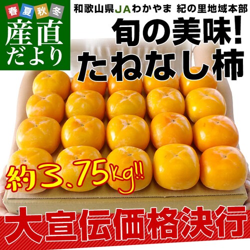 和歌山県より産地直送 JAわかやま紀の里地域本部 たねなし柿 2LからMサイズ 3.75キロ(16玉から20玉) カキ かき 柿 送料無料【ご注文後3日から18日以内に発送します】_0