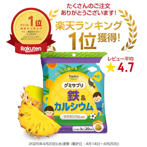 コプリナ グミサプリ 鉄&カルシウム 60粒 20日分(パイナップル味)_3