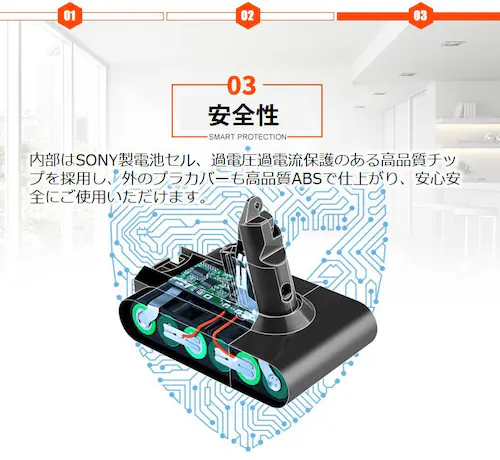 ダイソン バッテリー 互換 3000mAh dyson V6 SV07 SV09 DC58 DC59 DC72互換 21.6V 3.0Ah 認証済み 壁掛けブラケット対応 掃除機パーツ 交換用充電電池_5
