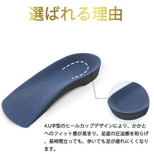 踵インソール L かかと ブルー 中敷 土踏まずサポーター 扁平足インソール アーチ 偏平足 足裏 足底腱膜炎 衝撃吸収 身長アップ スポーツ プロ スニーカー o脚矯正_6