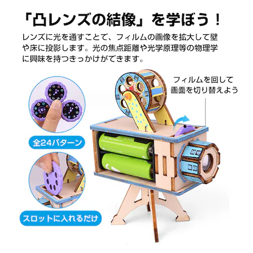 工作キット ミニ映写機 模型 投影機 フィルム 組み立て簡単 プロジェクター おもちゃ 子供 小学生 自由研究 夏休み 冬休み 図工 DIY 理科 プレゼント 知育玩具_2