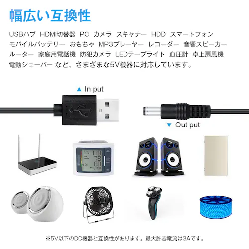 USB DC 11in1 変換ケーブル 1m 電源 充電 DCプラグ サイズ変換 Type-C miniUSB microUSB 対応 ジャック アダプタ コード 交換用 家電 PC スピーカー 防犯_4
