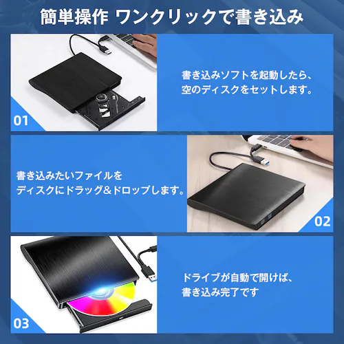 外付けDVDドライブ CDドライブ パソコン USB DVDドライブ 高速 書き込み可能 ドライバー不要 光学ドライブ USB3.0 Type-C 軽量 静音 PC Mac Windows Linux_19