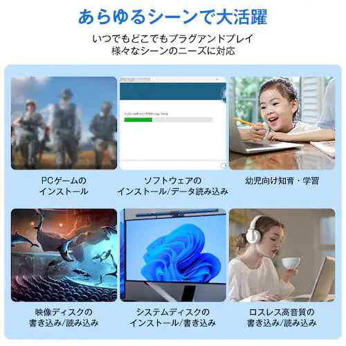 外付けDVDドライブ CDドライブ パソコン USB DVDドライブ 高速 書き込み可能 ドライバー不要 光学ドライブ USB3.0 Type-C 軽量 静音 PC Mac Windows Linux_20