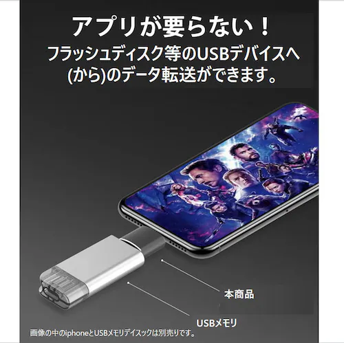iPhone用 USBポート 変換アダプタ LightningオスtoUSBメス USB機器接続 OTG iPadライトニング データ転送 バックアップ Office PDFファイル 保存移動_3