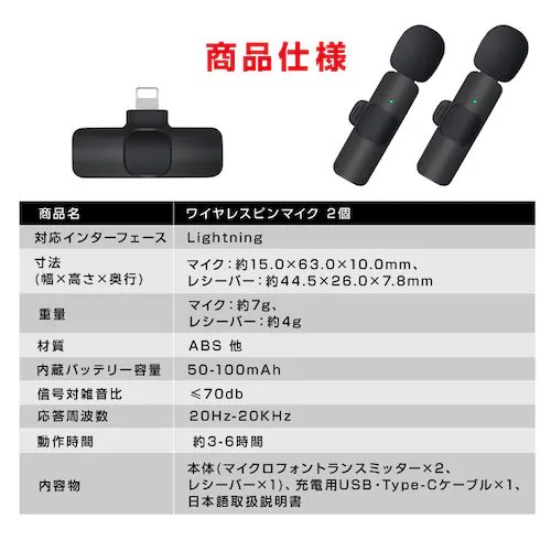 ワイヤレスマイク 2個 1to2 ピンマイク Lightning iPhone 対応 設定不要 スマホ 同時充電可能 クリップ式 360°集音 ノイズ軽減 動画 配信 会議 Vlog 撮影 実況_14