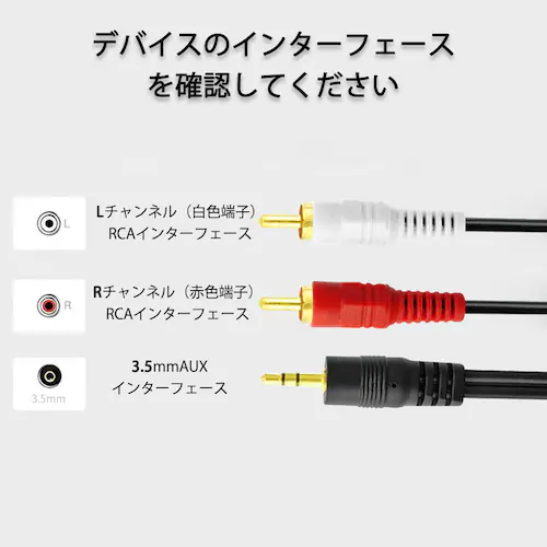 3.5mmオス RCAオス 3メートル 変換ケーブル  RCA赤/白端子⇔3.5mm AUX 端子 変換アダプタ 3m AV 2Pin スマホ スピーカー アンプ オーディオ設備の接続_3