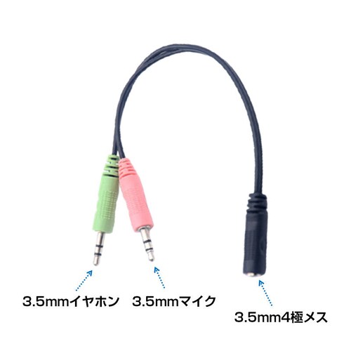 4極メス to 3極オス×2 3.5mm 変換ケーブル パソコン スマホ 分配 マイク イヤホン ヘッドホン音声出力 ヘッドセット ステレオ ジャック プラグ コネクタ_1
