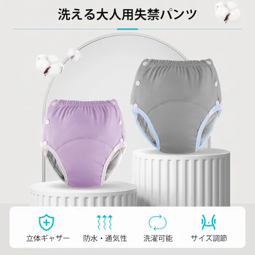 布おむつ 各色1枚ずつ XL 大人用 3枚セット 洗濯可 尿漏れ防止 高齢者 介護 失禁パンツ おむつカバー 快適 コットン 蒸れにくい 繰り返し使える 男女兼用 妊婦 術後 ボタン留め_2