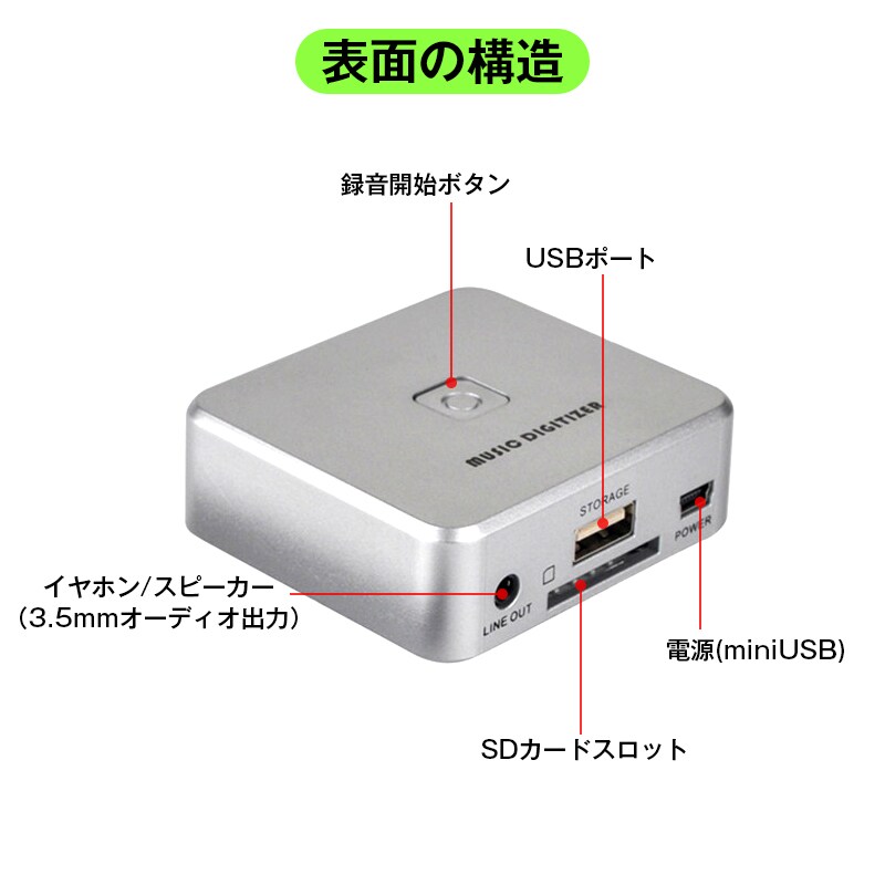 オーディオキャプチャー MP3 デジタル変換 USBメモリ SDカード 保存 PC