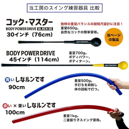 自宅練習 振るだけでコックが分かる 短尺しなりスイング練習器 コックマスター 専用ウェイトリング付 独自重量バランスで自然体コックを実現 黒 30インチ_5