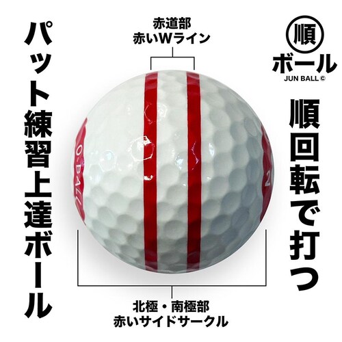 パット上達練習ボール 順ボール 5個セット ボールラインマーカー付き 順回転 パター練習ボール パッティング練習ボール_2