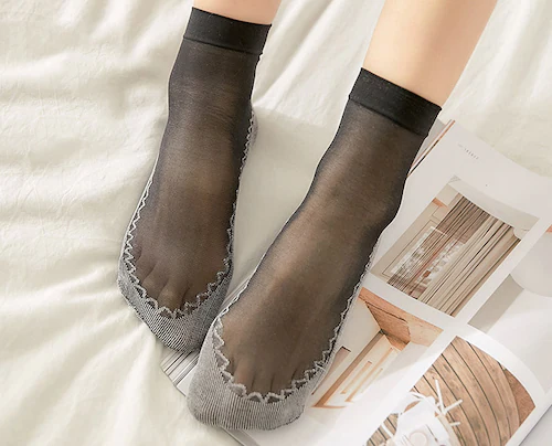 ストッキング風ショートソックス 10足セット ブラック_2