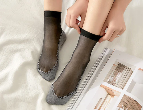 ストッキング風ショートソックス 10足セット ブラック_5