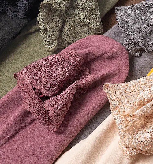 【5足セット】すべり止め付き あったかレースソックス レディース 裏起毛 冬用 あったか靴下 フットカバー 防寒 裏起毛 モコモコ 室内履き 冷え対策 かわいいレース付き 靴下 くるぶし丈 滑りにくい_3