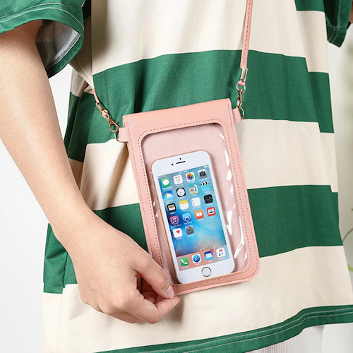 タッチ操作対応!ネコデザインスマホショルダー グリーン_1