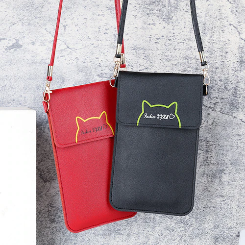 タッチ操作対応!ネコデザインスマホショルダー グリーン_2