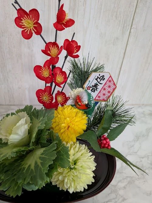 造花 迎春 お正月アレンジ 和式_1
