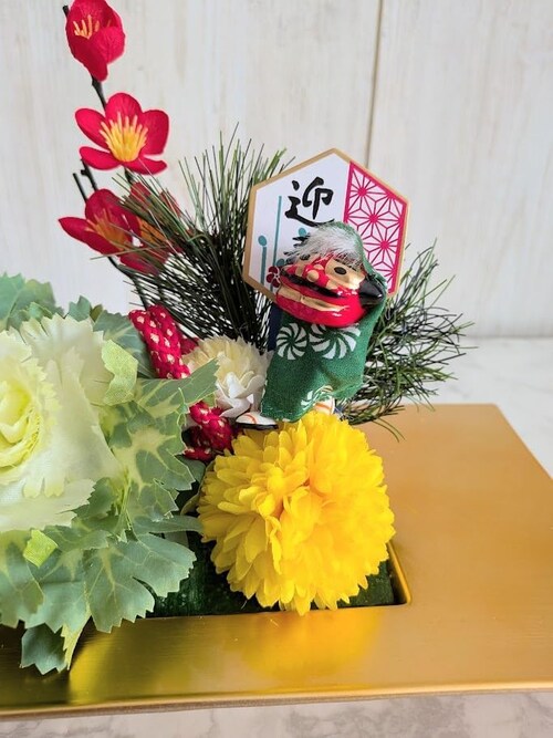 造花 迎春 お正月アレンジ 和式 獅子舞付_2