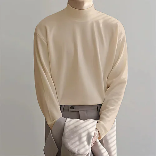 メンズ ハイネックフリース メンズ服 ハイネックインナー 長袖 起毛 あったか 防寒 裏起毛 保温性 軽量 暖かい 冬用 肌着 メンズトップス メンズファッション スポーツ 作業着 アウトドア 登山_1