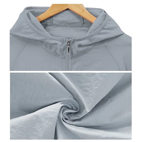 速乾ドライパーカー メンズ レディース 薄手 フード付き 長袖 ジップアップ 軽量 紫外線対策 海 プール アウトドア カジュアル 春 夏 秋 羽織り アウター 通気性 UVカット ホワイト S_3