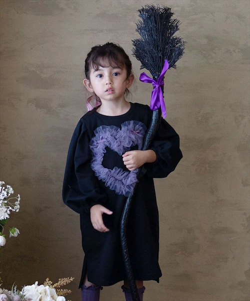 Rora ワンピース 通販 ムラサキ ハートワンピース 子供服 キッズワンピース 長袖 カジュアル ハート レース 女の子 キッズ 子供 こども 子ども お出かけ フォーマル おしゃれ かわいい オシ_1