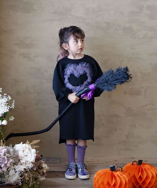 Rora ワンピース 通販 ムラサキ ハートワンピース 子供服 キッズワンピース 長袖 カジュアル ハート レース 女の子 キッズ 子供 こども 子ども お出かけ フォーマル おしゃれ かわいい オシ_2