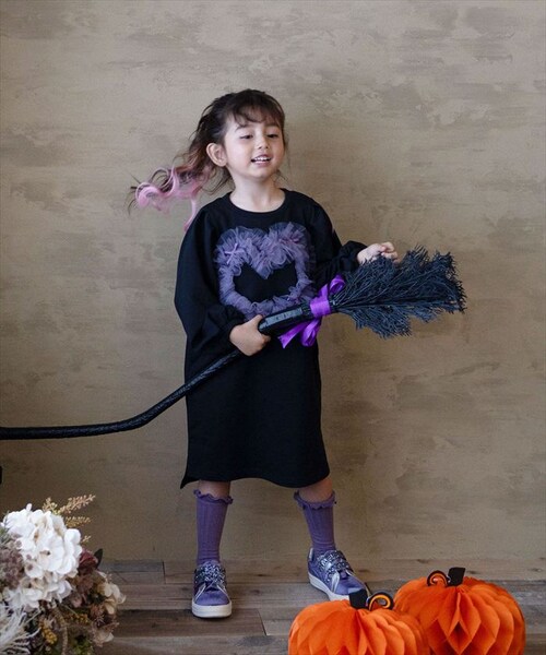 Rora ワンピース 通販 ムラサキ ハートワンピース 子供服 キッズワンピース 長袖 カジュアル ハート レース 女の子 キッズ 子供 こども 子ども お出かけ フォーマル おしゃれ かわいい オシ_3