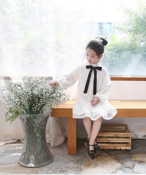 ワンピース キッズ 長袖 通販 ドレスワンピース 52032202 子供 ドレス 女の子 結婚式 パーティ 発表会 七五三 卒園式 入園式 入学式 総レース リボン 立ち襟 かわいい オシャレ 可愛い_1
