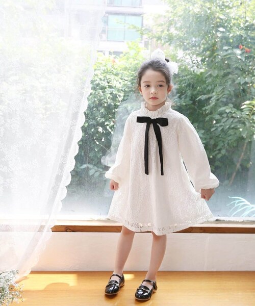 ワンピース キッズ 長袖 通販 ドレスワンピース 52032202 子供 ドレス 女の子 結婚式 パーティ 発表会 七五三 卒園式 入園式 入学式 総レース リボン 立ち襟 かわいい オシャレ 可愛い_2