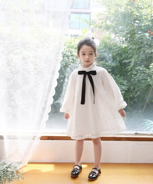 ワンピース キッズ 長袖 通販 ドレスワンピース 52032202 子供 ドレス 女の子 結婚式 パーティ 発表会 七五三 卒園式 入園式 入学式 総レース リボン 立ち襟 かわいい オシャレ 可愛い_3