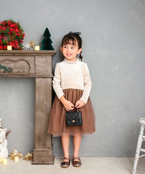 Rora ワンピース 通販 セリーナ ドッキングワンピース 子供服 ワンピ 長袖 フォーマルワンピース パール リボン 女の子 キッズ 子供 こども 子ども 結婚式 パーティー 入園 卒園 入学 おし_5