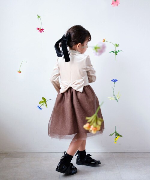 Rora ワンピース 通販 セリーナ ドッキングワンピース 子供服 ワンピ 長袖 フォーマルワンピース パール リボン 女の子 キッズ 子供 こども 子ども 結婚式 パーティー 入園 卒園 入学 おし_9