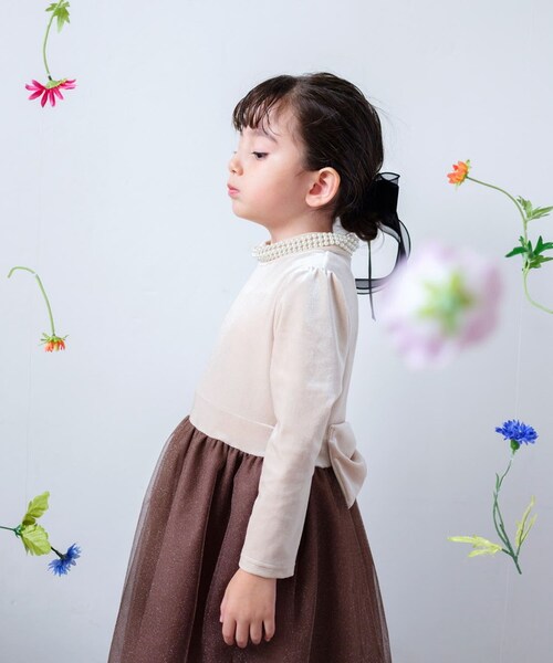 Rora ワンピース 通販 セリーナ ドッキングワンピース 子供服 ワンピ 長袖 フォーマルワンピース パール リボン 女の子 キッズ 子供 こども 子ども 結婚式 パーティー 入園 卒園 入学 おし_10