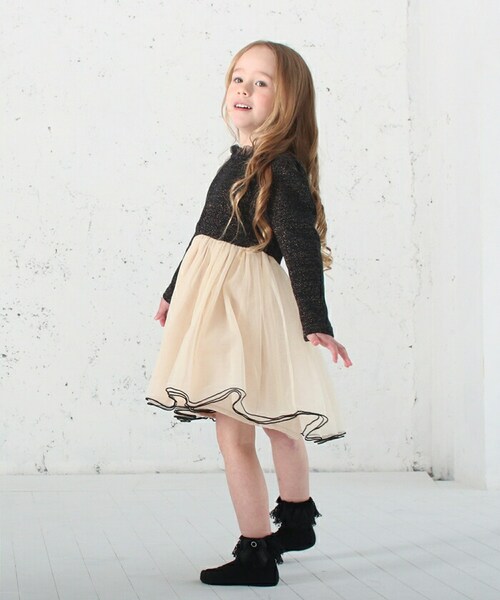 ワンピース キッズ 長袖 通販 ドレスワンピース 12122002 子供 ドレス 女の子 結婚式 パーティ 発表会 七五三 卒園式 入園式 入学式 バイカラー 配色 チュール かわいい オシャレ 可愛_1