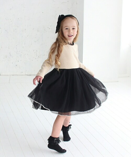 ワンピース キッズ 長袖 通販 ドレスワンピース 12122002 子供 ドレス 女の子 結婚式 パーティ 発表会 七五三 卒園式 入園式 入学式 バイカラー 配色 チュール かわいい オシャレ 可愛_5
