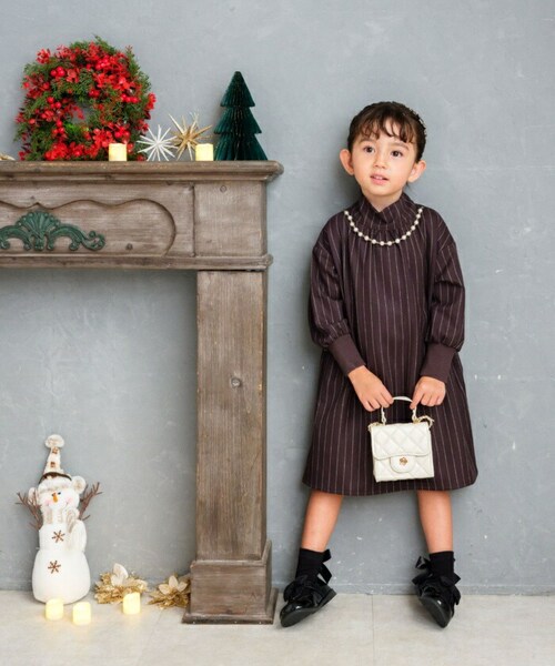 Rora ワンピース 通販 ビオラ パール付きバルーンワンピース 子供服 ワンピ 長袖 フォーマルワンピース コクーン パール 女の子 キッズ 子供 こども 子ども 結婚式 パーティー 入園 卒園 入_1