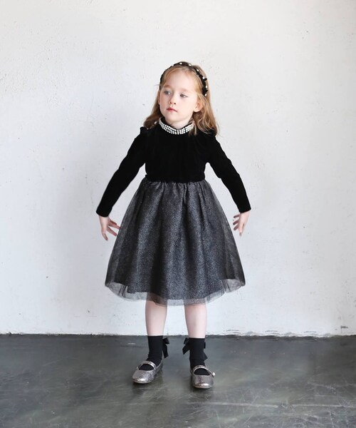 子供 ドレス ワンピース 女の子 通販 キッズ ドレスワンピース 62032302 フォーマルワンピース 長袖 ベロア パール チュールスカート 結婚式 パーティー 発表会 入園 卒園 入学 かわいい_1