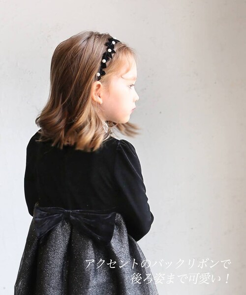 子供 ドレス ワンピース 女の子 通販 キッズ ドレスワンピース 62032302 フォーマルワンピース 長袖 ベロア パール チュールスカート 結婚式 パーティー 発表会 入園 卒園 入学 かわいい_3