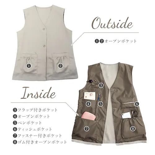 手ぶら ベスト レディース 通販 手ぶらベスト トップス 羽織り羽織 多機能ポケット 8ポケット BENNRI おしゃれ オシャレ 防犯対策 コートイン 旅行 レジャー お散歩 買い物 お出掛け おで_7