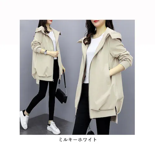 マウンテンパーカー レディース 通販 パーカー アウター ジャンパー ジャンバー 春 秋 ロング ブルゾン 薄手 上着 大人 大きいサイズ きれいめ 長め 丈 フード付き 春秋 ブラック ゆったり レ_9