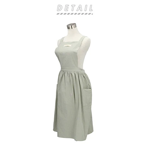 エプロン おしゃれ 通販 ナチュラル 安く て かわいい レディース ロング丈 大人 可愛い ワンピース 保育士 カフェエプロン スカート シンプル 母の日 フリル 無地 コットン グリーン ピンク _1