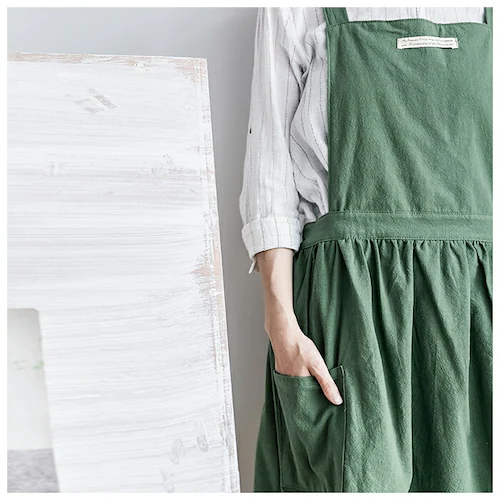 エプロン おしゃれ 通販 ナチュラル 安く て かわいい レディース ロング丈 大人 可愛い ワンピース 保育士 カフェエプロン スカート シンプル 母の日 フリル 無地 コットン グリーン ピンク _6