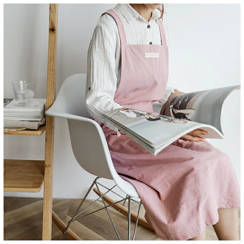 エプロン おしゃれ 通販 ナチュラル 安く て かわいい レディース ロング丈 大人 可愛い ワンピース 保育士 カフェエプロン スカート シンプル 母の日 フリル 無地 コットン グリーン ピンク _7